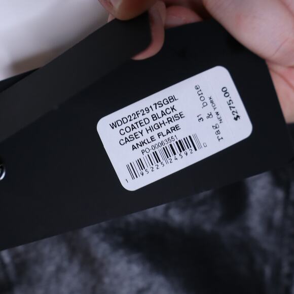 RAG & BONE Casey High Rise Ankle Flare Jean Coated Black 5-Pocket Women's 31 - Picture 13 of 16